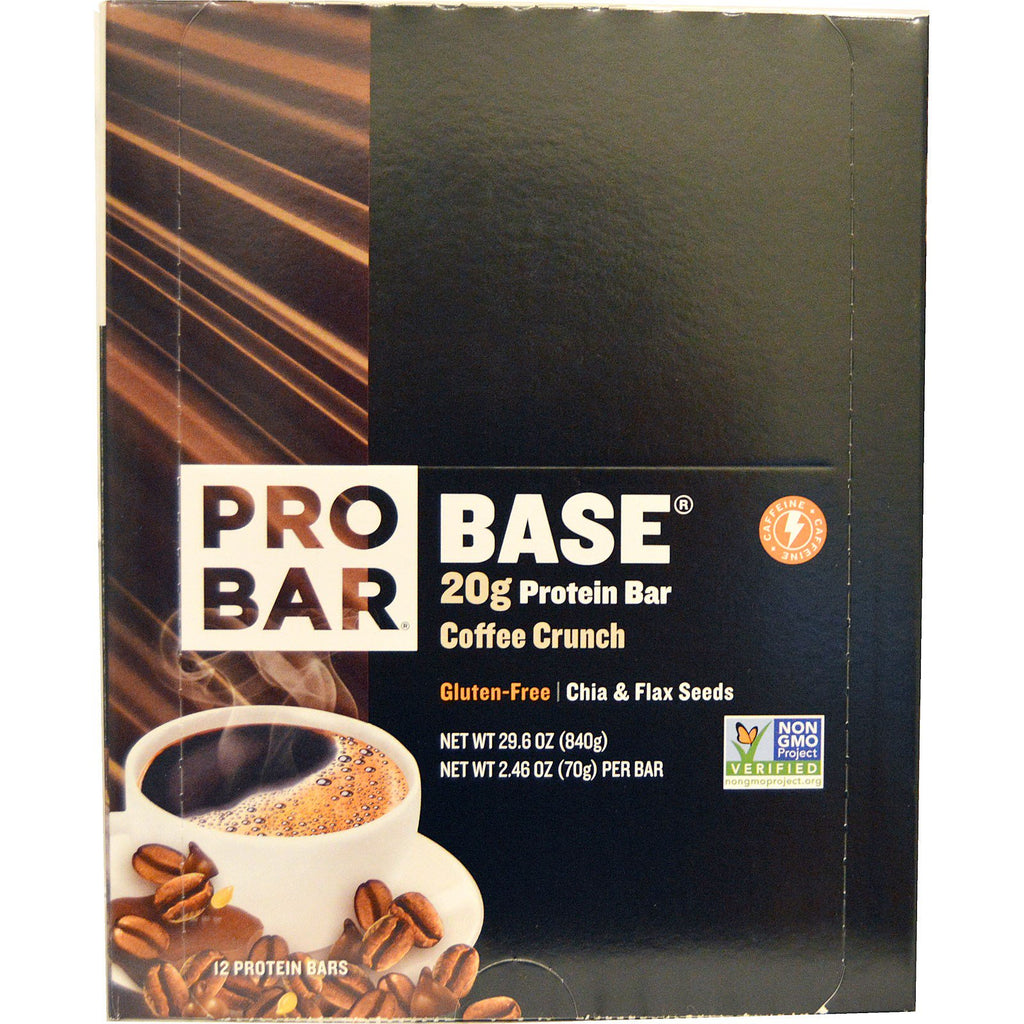ProBar, bază, baton proteic, cafea crocantă, 12 - 2,46 oz (70 g) fiecare