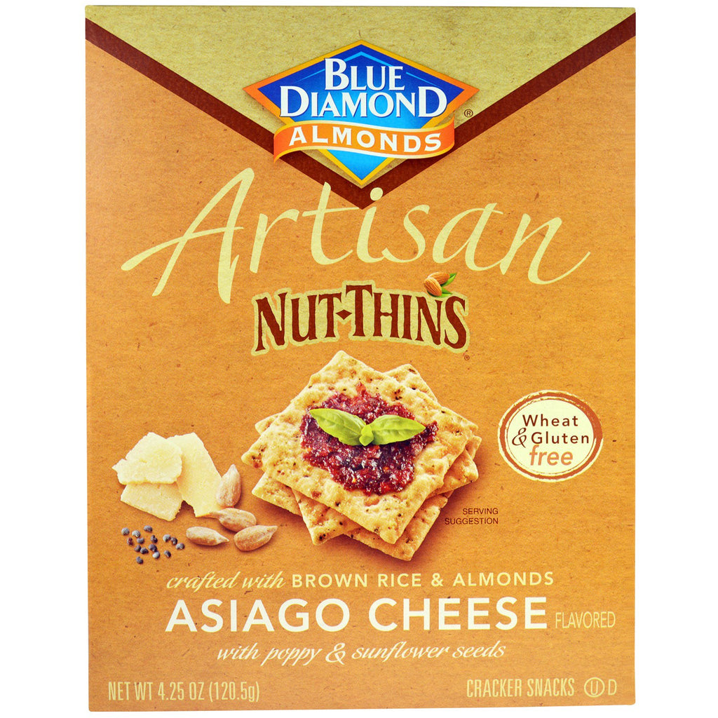 Blue Diamond, Artisan Nut-Thins, Gustări cu biscuiți cu brânză Asiago, 4,24 oz (120,5 g)
