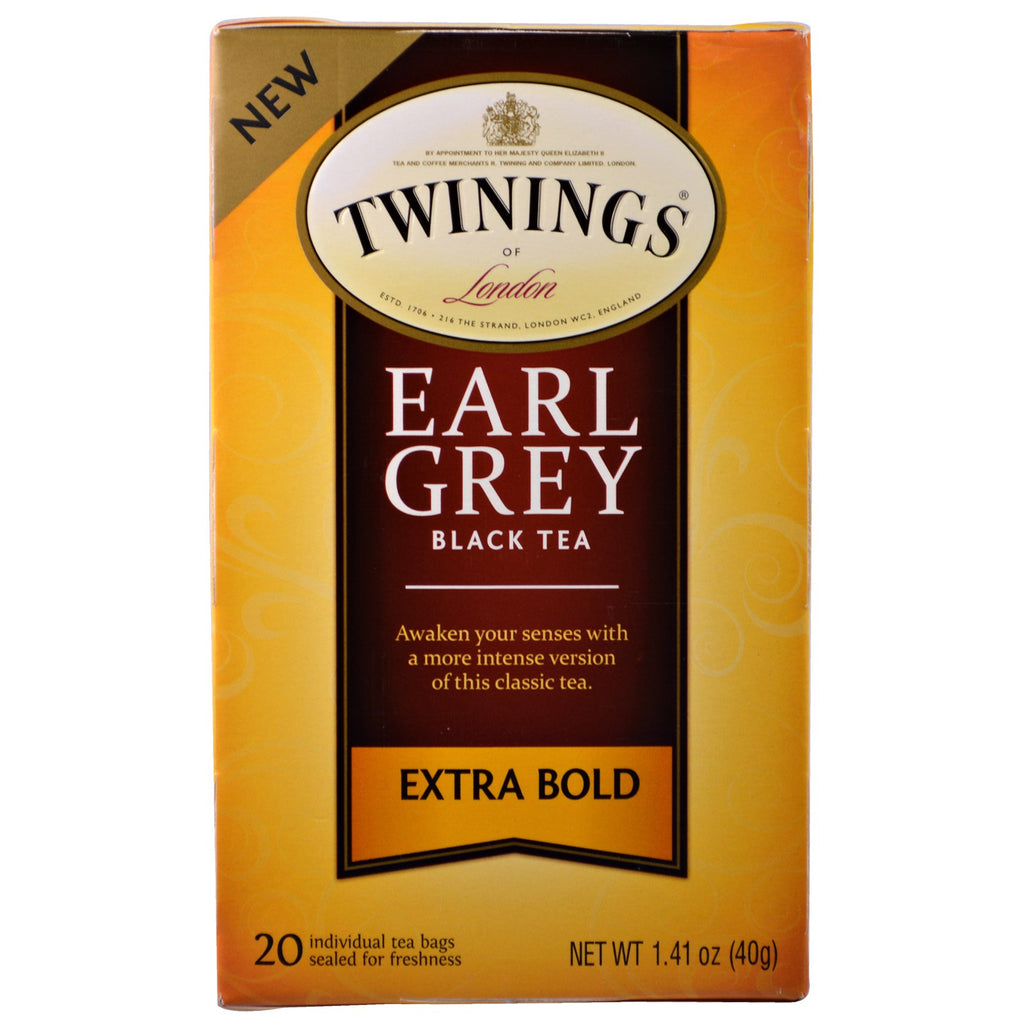 Twinings, Herbata czarna, Earl Grey, Extra Bold, 20 torebek na herbatę - 1,41 oz (40 g)