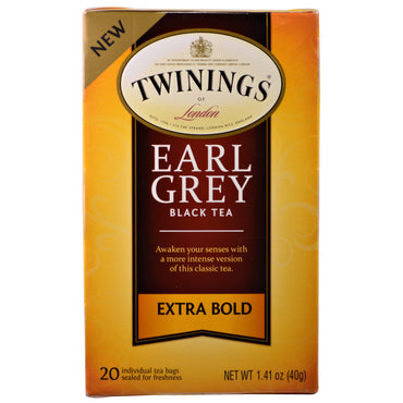 Twinings, svart te, Earl Grey, ekstra fet, 20 teposer - 1,41 oz (40 g)