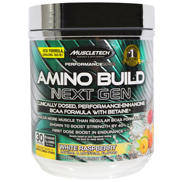 Muscletech, Amino Build, formule BCAA nouvelle génération avec bétaïne, framboise blanche, 9,80 oz (278 g)