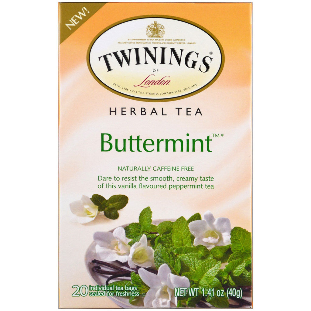 Twinings, Ceai din plante, Buttermint, Fara cofeina, 20 pliculete individuale de ceai, 1,41 oz (40 g)