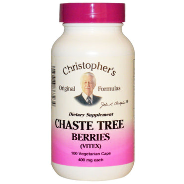 Christopher's Original Formulas, Bayas del árbol casto, Vitex, 400 mg, 100 cápsulas vegetales