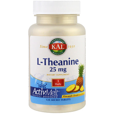 KAL, L-teanina, ActivMelt, Sueño de piña, 25 mg, 120 microcomprimidos