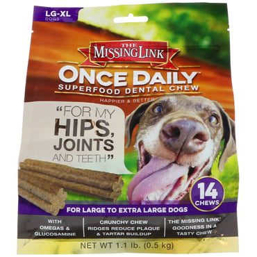 The Missing Link, Once Daily, Superfood Dental Chew, Hips, Joints, Teeth, For Large To Extra Large Dogs, 14 Chews, 1.1 lb (0.5 kg)