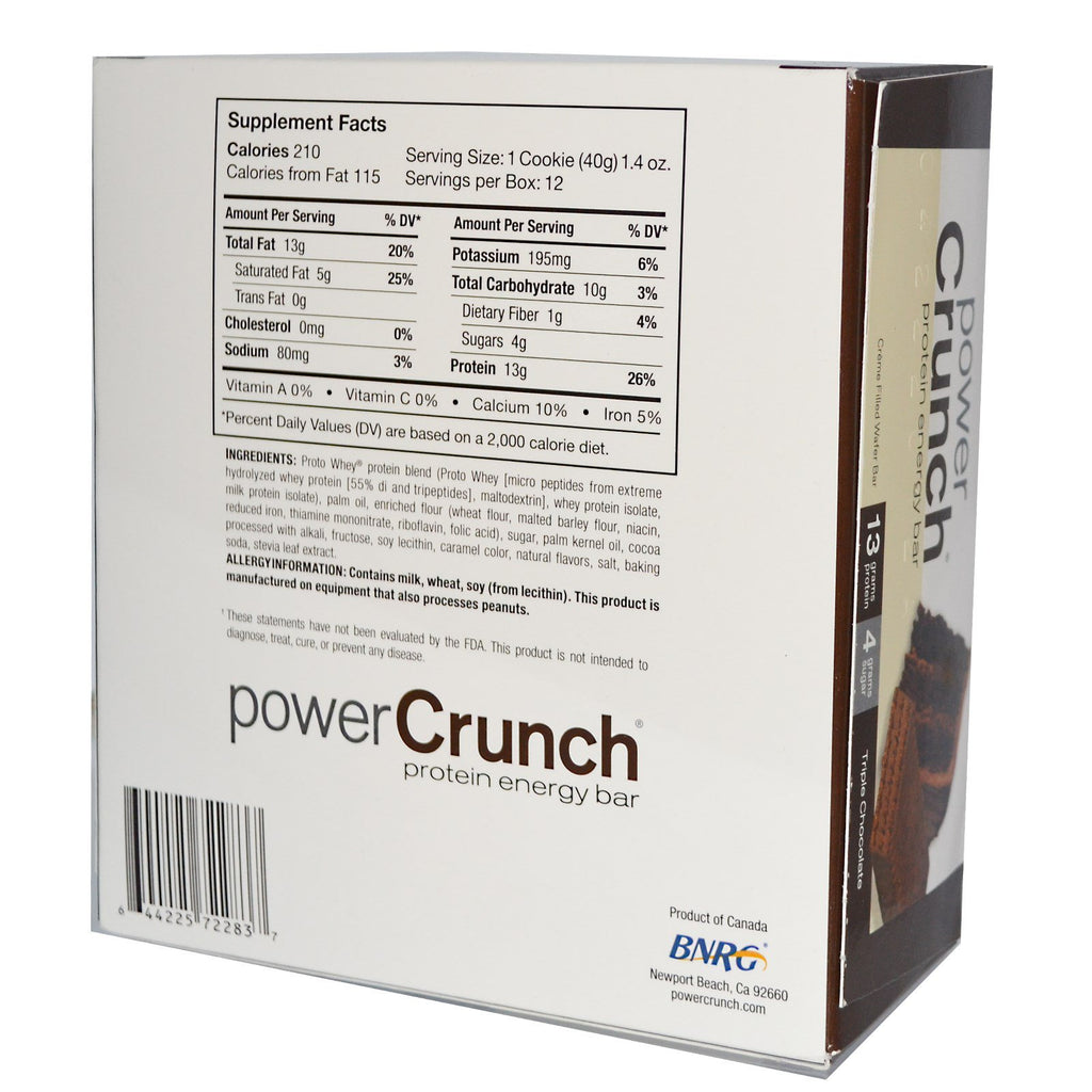 BNRG Power Crunch Protein Energy Bar Original Triple Chocolate 12 barer 1,4 oz (40 g) hver