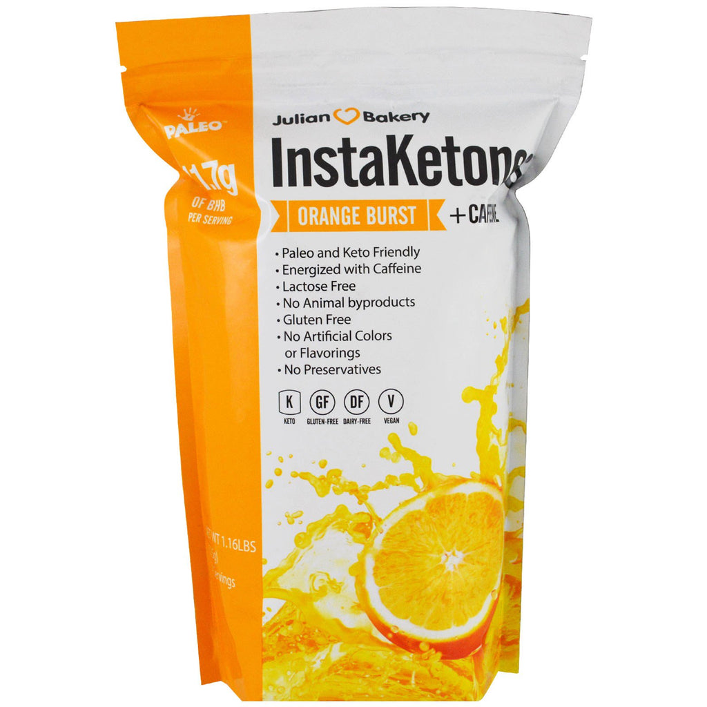 Julian Bakery, InstaKetones, Orange Burst + คาเฟอีน, 1.16 ปอนด์ (525 กรัม)