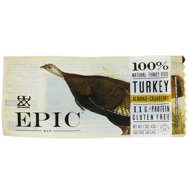 Epic Bar, Turkey, Almond + Cranberry Bar, 12 Bars, 1.5 oz (43 g) Each