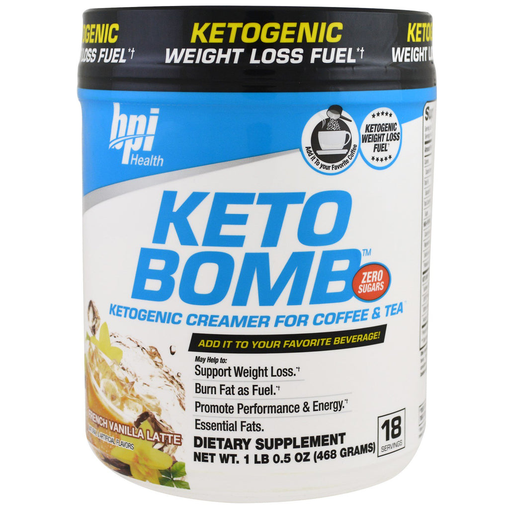 BPI Sports, Keto Bomb, ketogene creamer voor koffie en thee, Franse vanille latte, 1 lbs 0,5 oz (468 g)