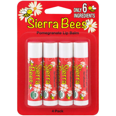 Sierra Bees, Bálsamos labiales, granada, paquete de 4, 4,25 g (0,15 oz) cada uno