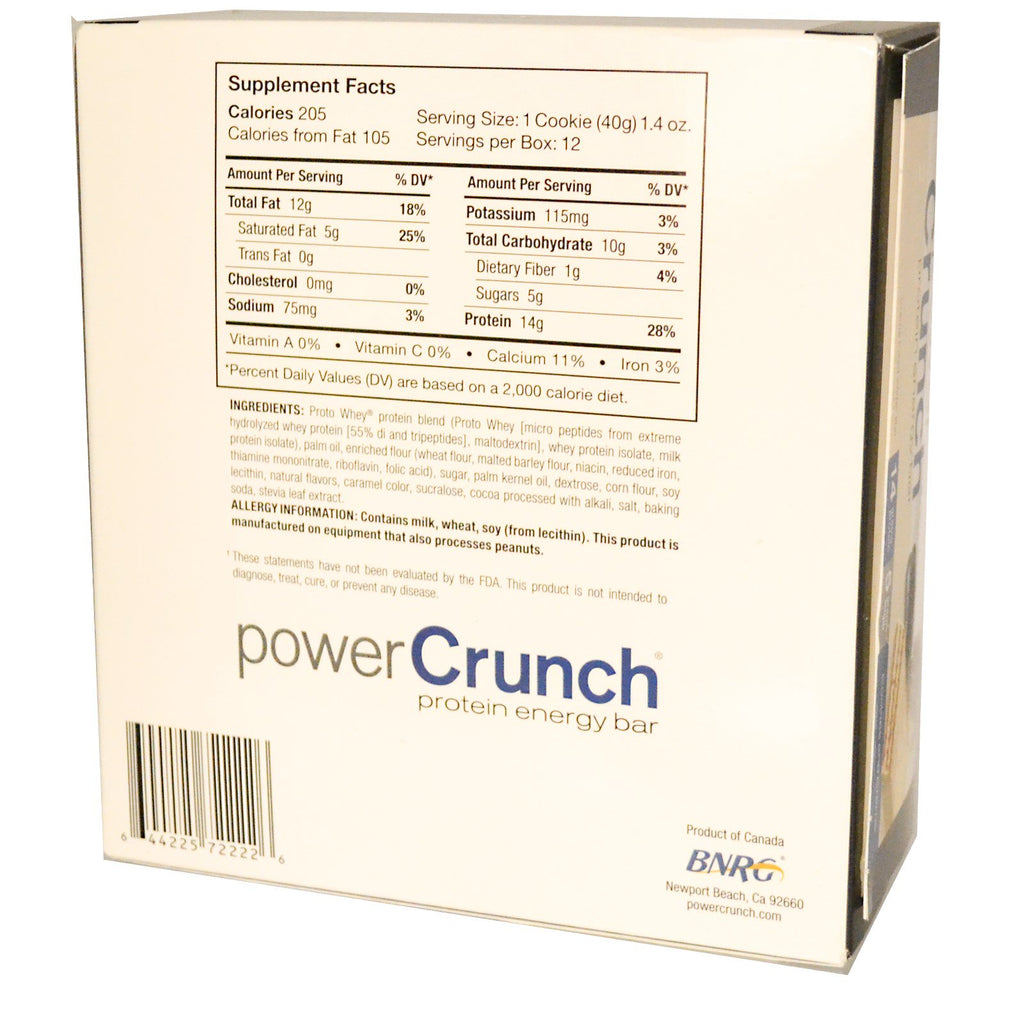 BNRG Power Crunch Protein Energy Bar Cookies and CrÃ¨me 12 Bars 1.4 oz (40 g) Each
