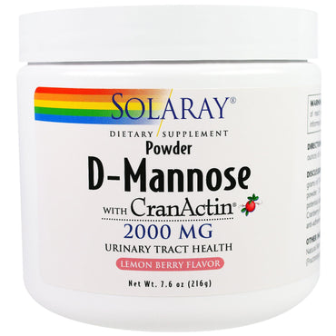 Solaray, D-Mannose עם CranActin, טעם ברי לימון, 2000 מ"ג, 7.6 אונקיות (216 גרם)