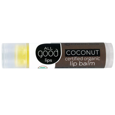 All Good Products, All Good Lips, Certified  Lip Balm, Coconut, 4.25 g