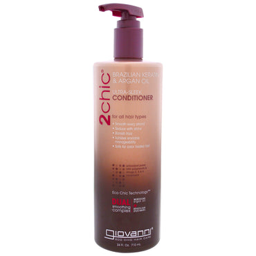 Giovanni, 2chic, après-shampooing ultra élégant, pour tous types de cheveux, kératine brésilienne et huile d'argan, 24 fl oz (710 ml)