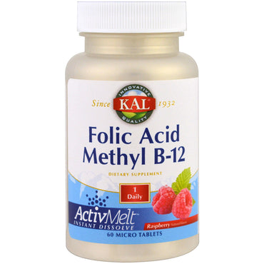 KAL, ácido fólico metil B-12, ActivMelt, frambuesa, 60 microtabletas