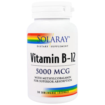 Solaray, Vitamina B-12, 5.000 mcg, 30 Pastilhas Sublinguais