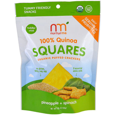 NurturMe 100 % Quinoa-Quadrate, gepuffte Cracker, Ananas + Spinat, 1,76 oz (50 g)