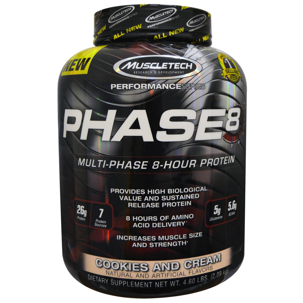 Muscletech, Performance Series, Phase8, Multi-Phase 8-timers protein, informasjonskapsler og krem, 4,60 lbs (2,09 kg)