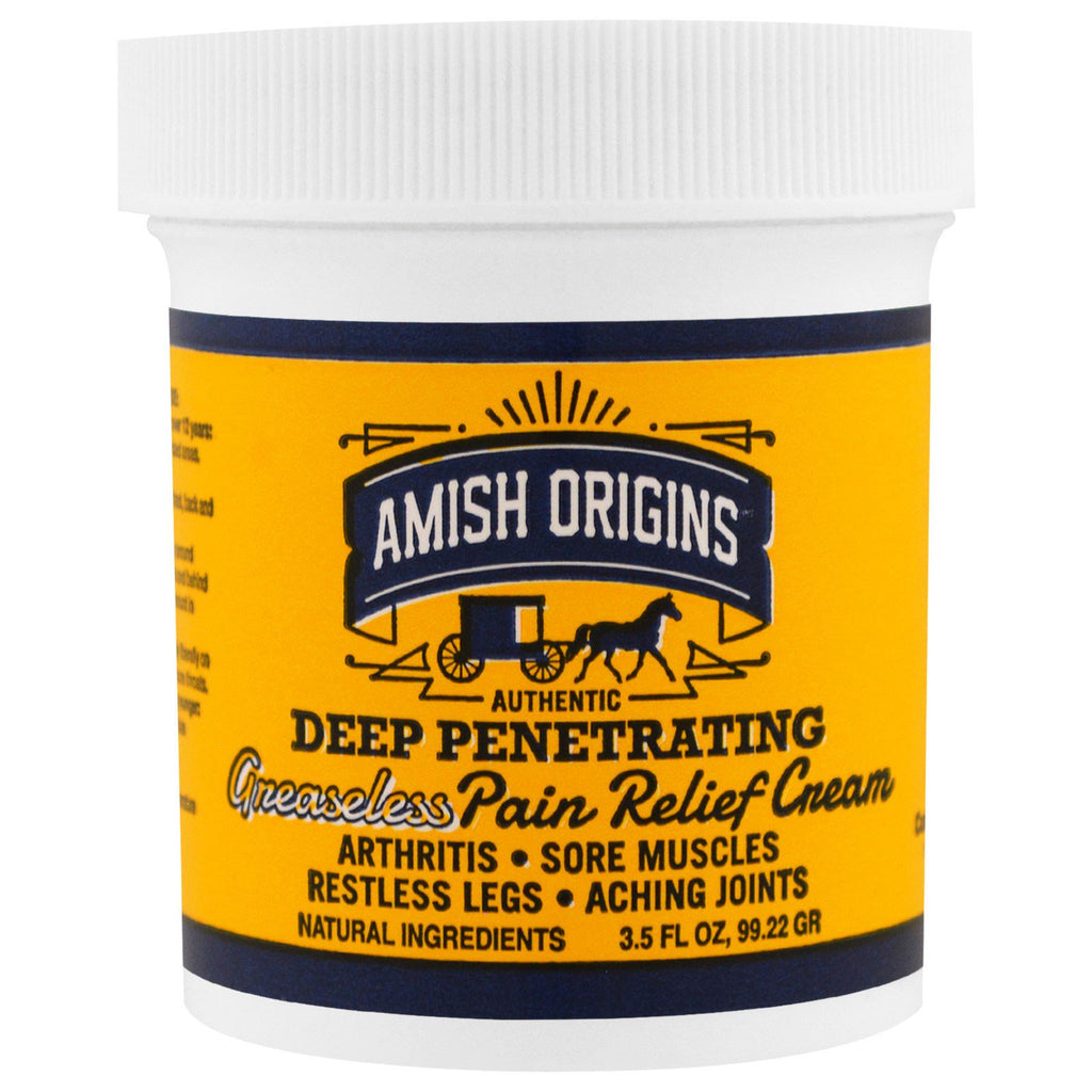 Amish Origins, Cremă pentru ameliorarea durerii, cu penetrare profundă, fără grăsime, 3,5 fl oz (99,22 g)