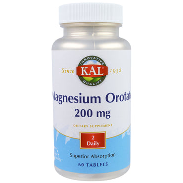 KAL, Orotato de magnesio, 200 mg, 60 tabletas