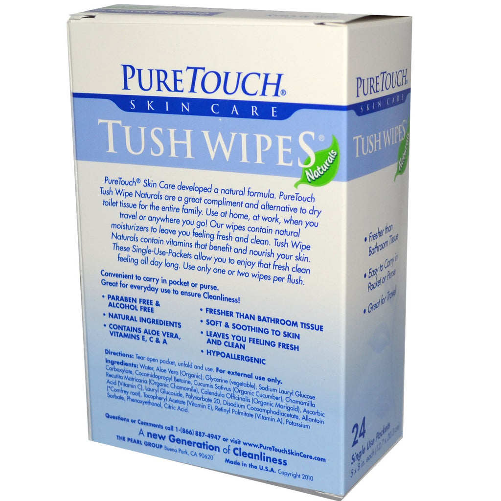 PureTouch Skin Care, Individual Flushable Moist Tush Wipes, 24 Single Use Packets