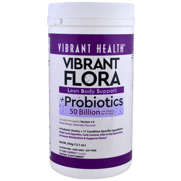 Vibrant Health, Vibrant Flora、リーン ボディ サポート、プロバイオティクス、バージョン 1.0、ピーチ マンゴー、1.21 オンス (343 g)