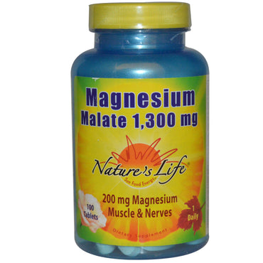 Nature's Life, Malato de magnesio, 1300 mg, 100 comprimidos