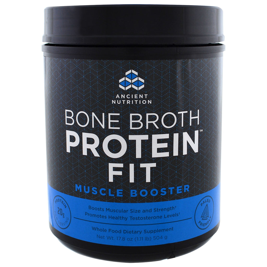 Dr. Axe / Ancient Nutrition, Bone Broth Protein Fit, Muscle Booster, 17.8 oz (504 g)