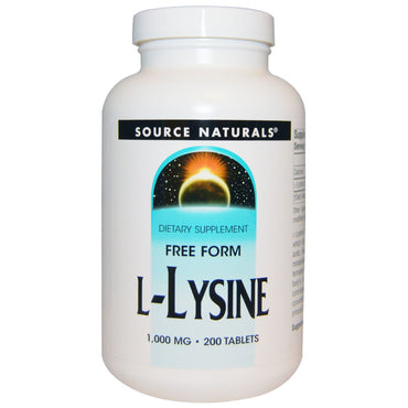 Source Naturals, L-Lysine, 1.000 mg, 200 tabletter