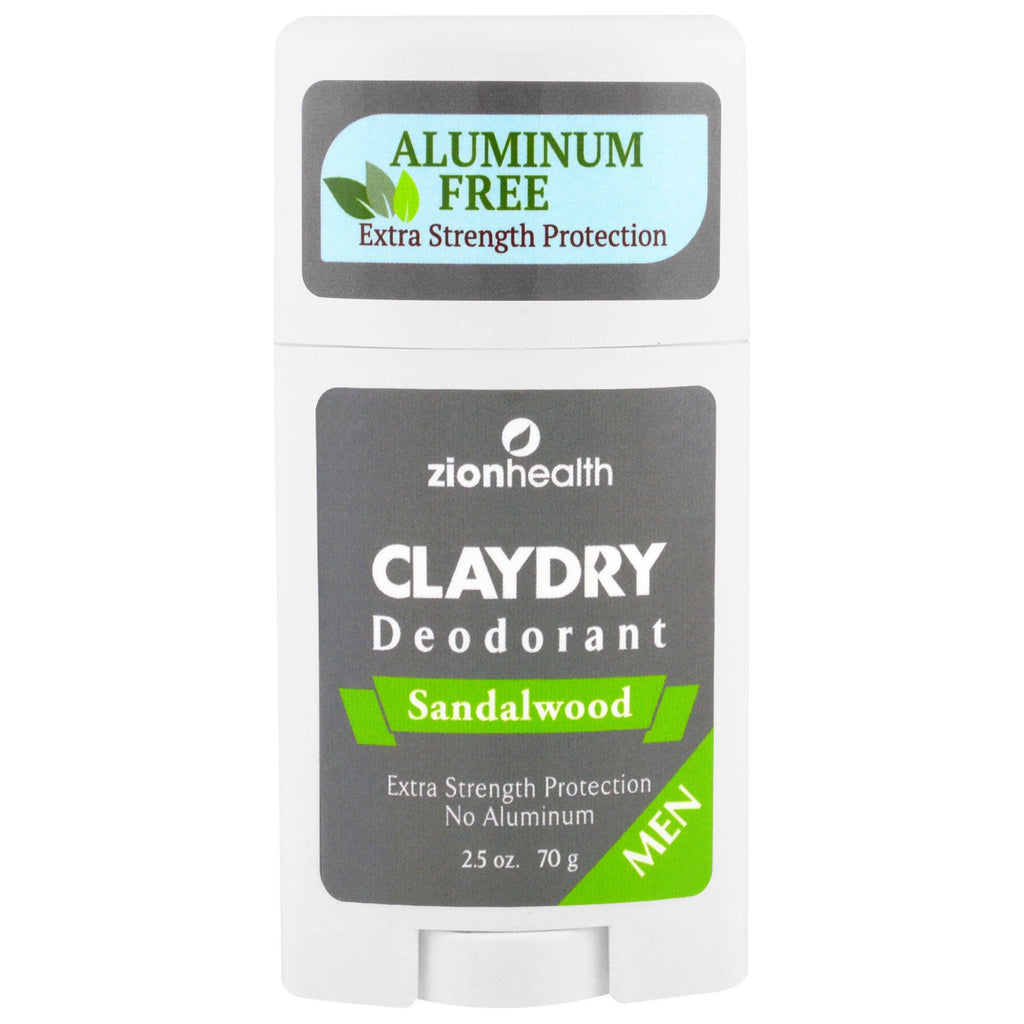 Zion Health, ClayDry deodorant for menn, sandeltre, 70 g (2,5 oz)