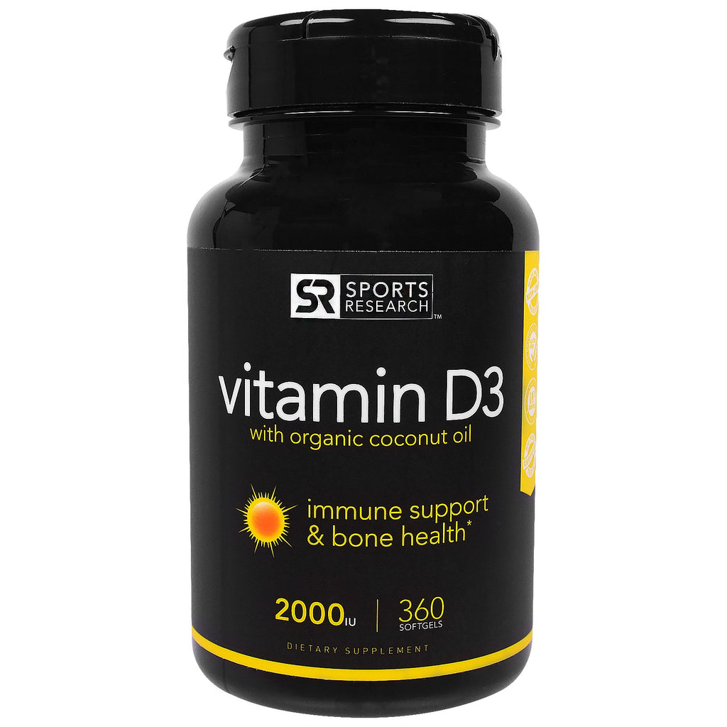Sportsforskning, vitamin D3 med organisk kokosolje, 2000 iu, 360 softgels
