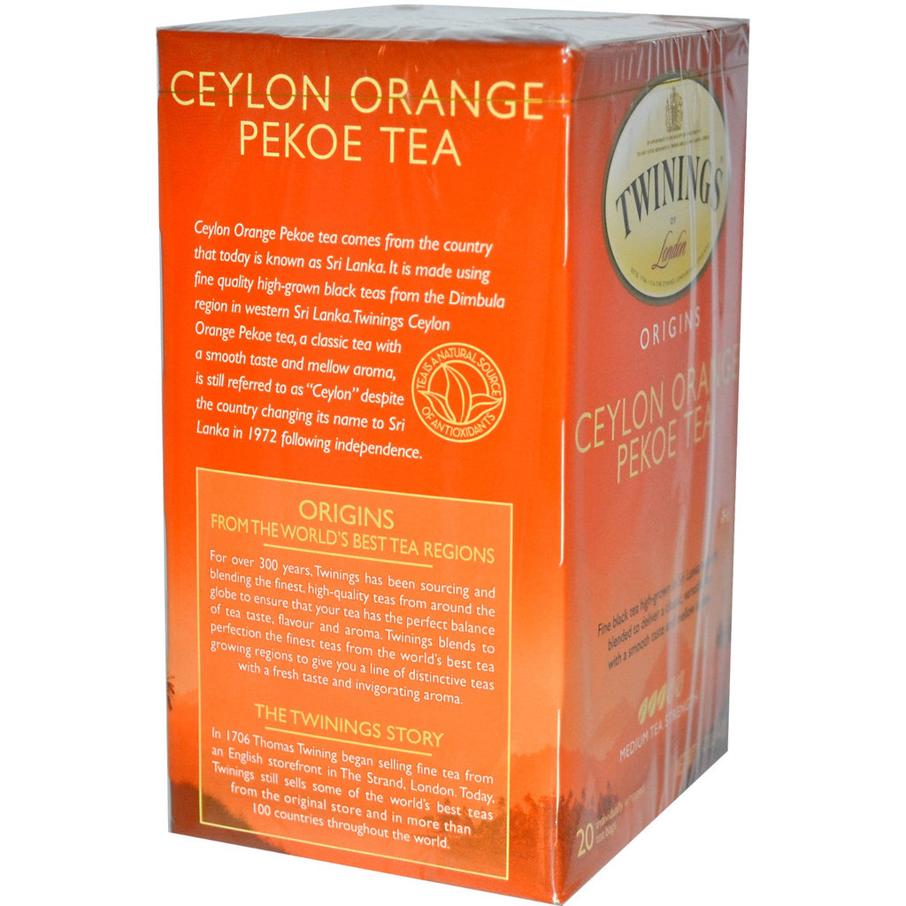 Twinings, Origins, תה פקואה תפוז ציילון, 20 שקיות תה, 1.41 אונקיות (40 גרם)