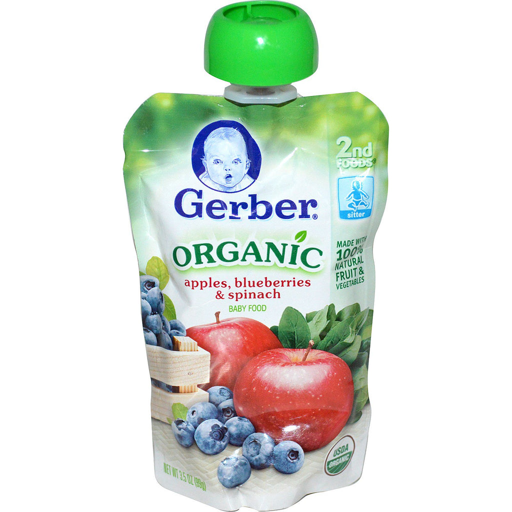 Gerber 2nd Foods מזון לתינוקות תפוחים אוכמניות ותרד 3.5 אונקיות (99 גרם)