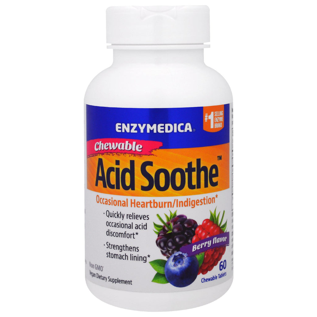 Enzymedica, Calmante ácido masticable, sabor a bayas, 60 tabletas masticables