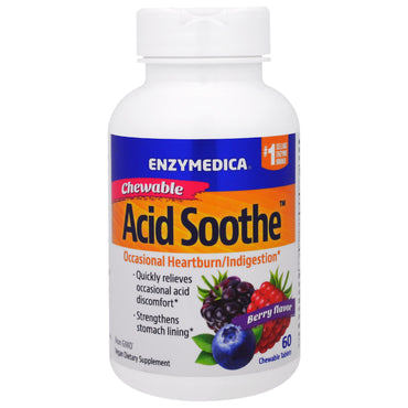 Enzymedica, kwas łagodzący do żucia, o smaku jagodowym, 60 tabletek do żucia