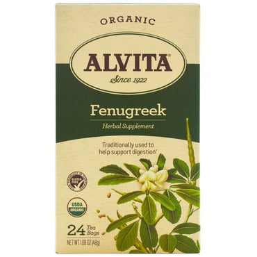 תה Alvita, , תה חילבה, ללא קפאין, 24 שקיקי תה, 1.69 אונקיות (48 גרם)