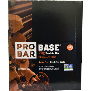 ProBar, base, barra de proteína, Chocolate Bliss, 12 - 2,46 oz (70 g) cada una
