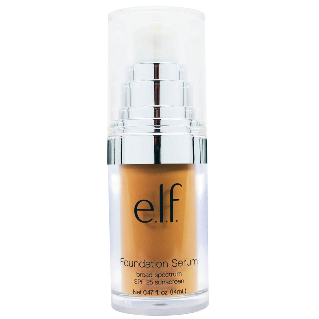 ELF Cosmetics, Suero de base Beautifully Bare, protector solar SPF 25 de amplio espectro, medio/oscuro, 0,47 fl oz (14 ml)