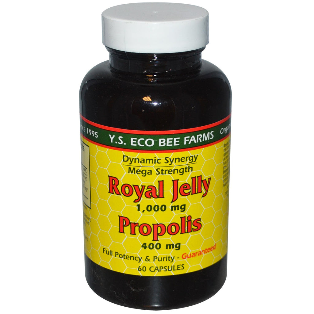 YS Eco Bee Farms, Royal Jelly, Propolis, 1000 mg/400 mg, 60 kapsler