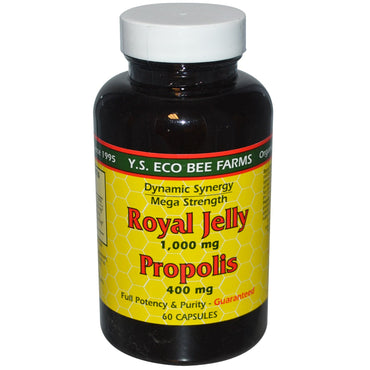 YS Eco Bee Farms, Royal Jelly, Propolis, 1.000 mg/400 mg, 60 kapsler