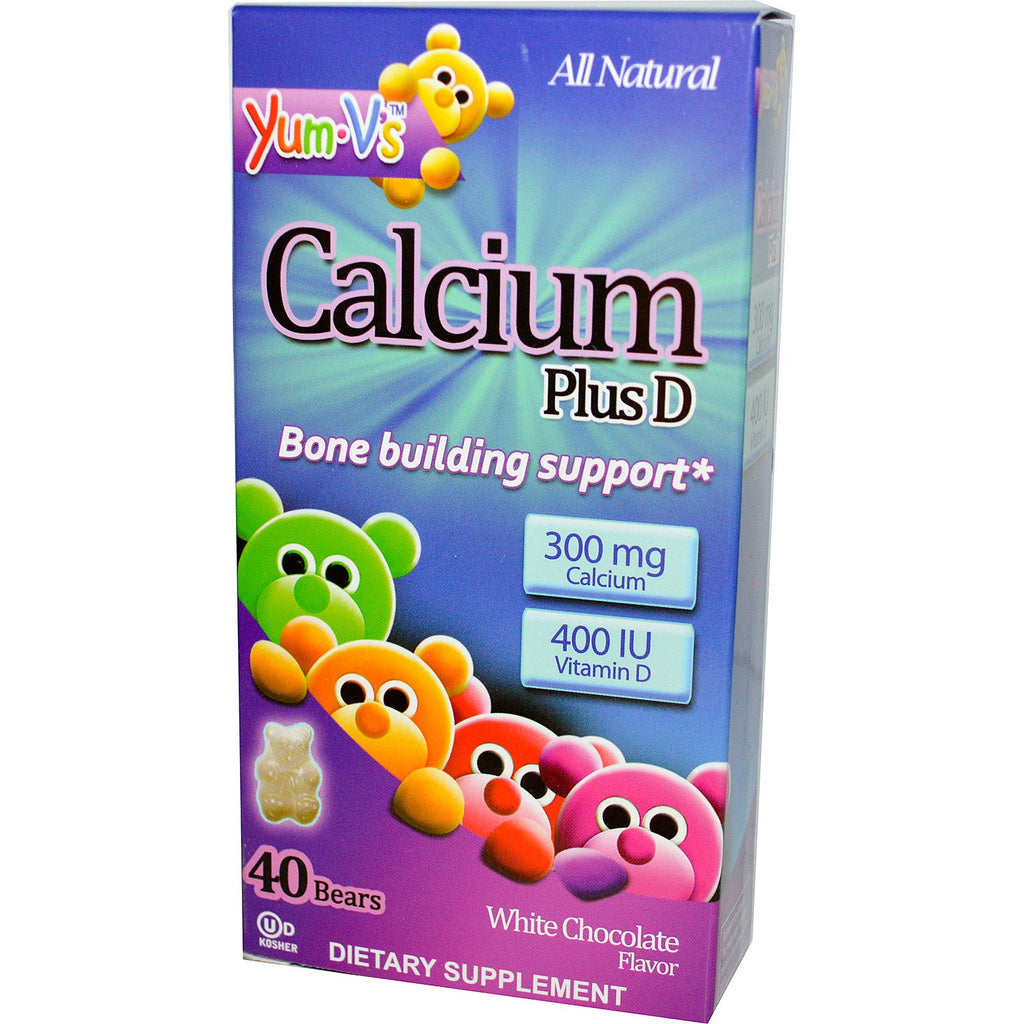 Yum-V's, Calcium Plus D, aromat białej czekolady, 40 misiów