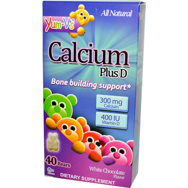 Yum-V's, Calcium Plus D, hvit sjokoladesmak, 40 bjørner