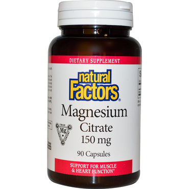 Natural Factors, Citrate de magnésium, 150 mg, 90 gélules