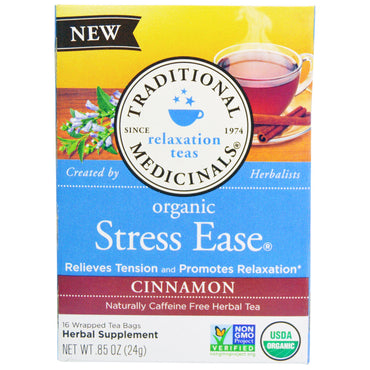 Traditional Medicinals, tés relajantes, alivio del estrés, naturalmente sin cafeína, canela, 16 bolsitas de té envueltas, 0,85 oz (24 g)