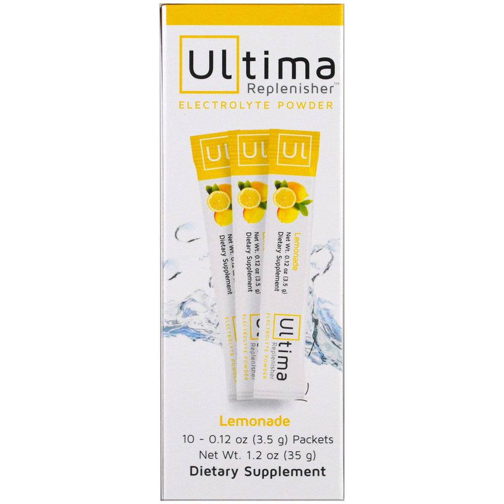 Ultima Health Products, Polvo de electrolitos Ultima Replenisher, limonada, 10 paquetes, 0,12 oz (3,5 g) cada uno