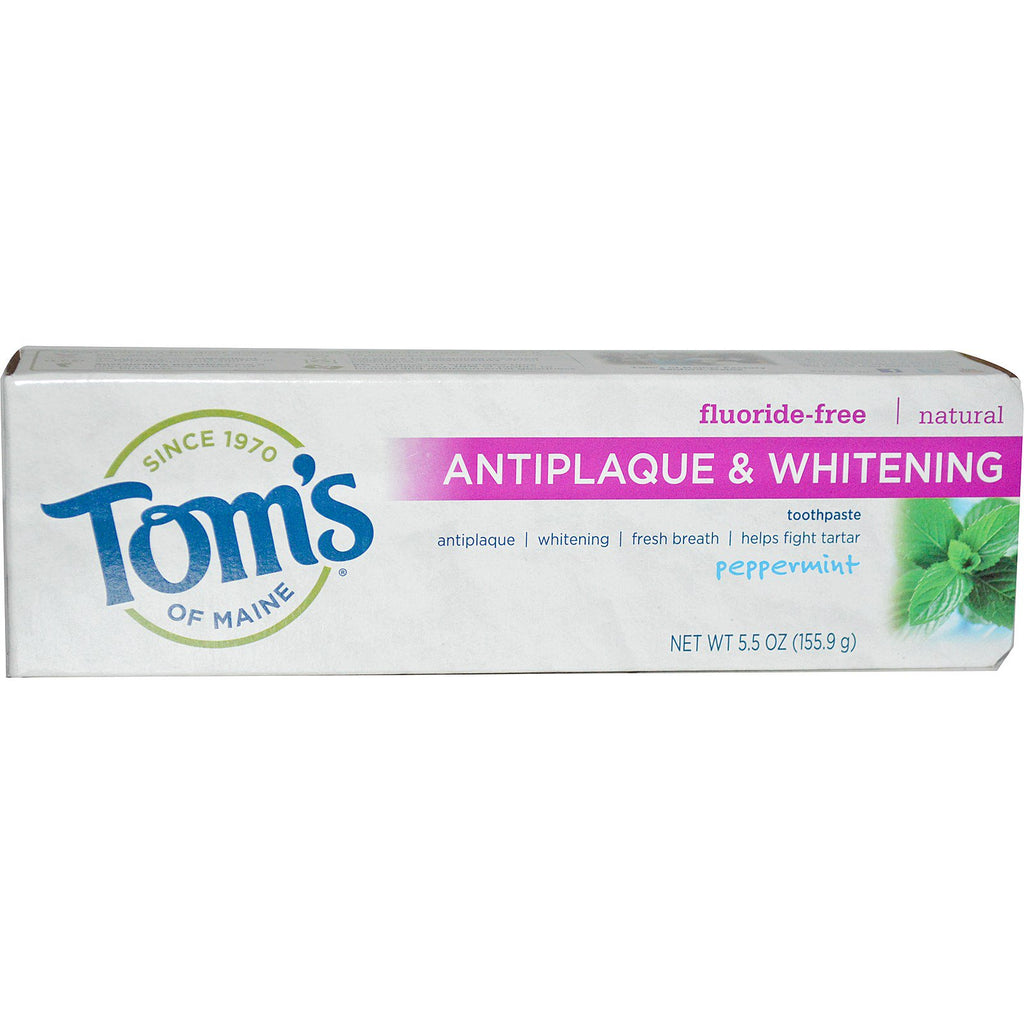 Tom's of Maine, 歯垢防止 & ホワイトニング、フッ化物不使用の歯磨き粉、ペパーミント、5.5 オンス (155.9 g)