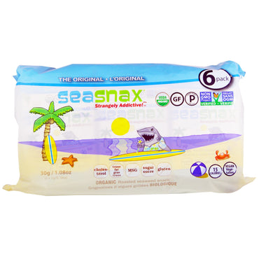 SeaSnax, lanche de algas marinhas torradas, pacote com 6 5 g (0,18 onças) cada