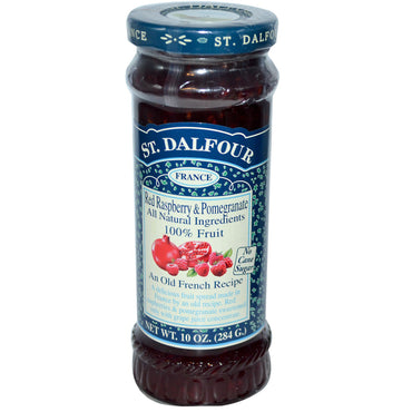 St. Dalfour, ราสเบอร์รี่สีแดง & ทับทิม, Deluxe Red Raspberry & Pomegranate Spread, 10 ออนซ์ (284 กรัม)
