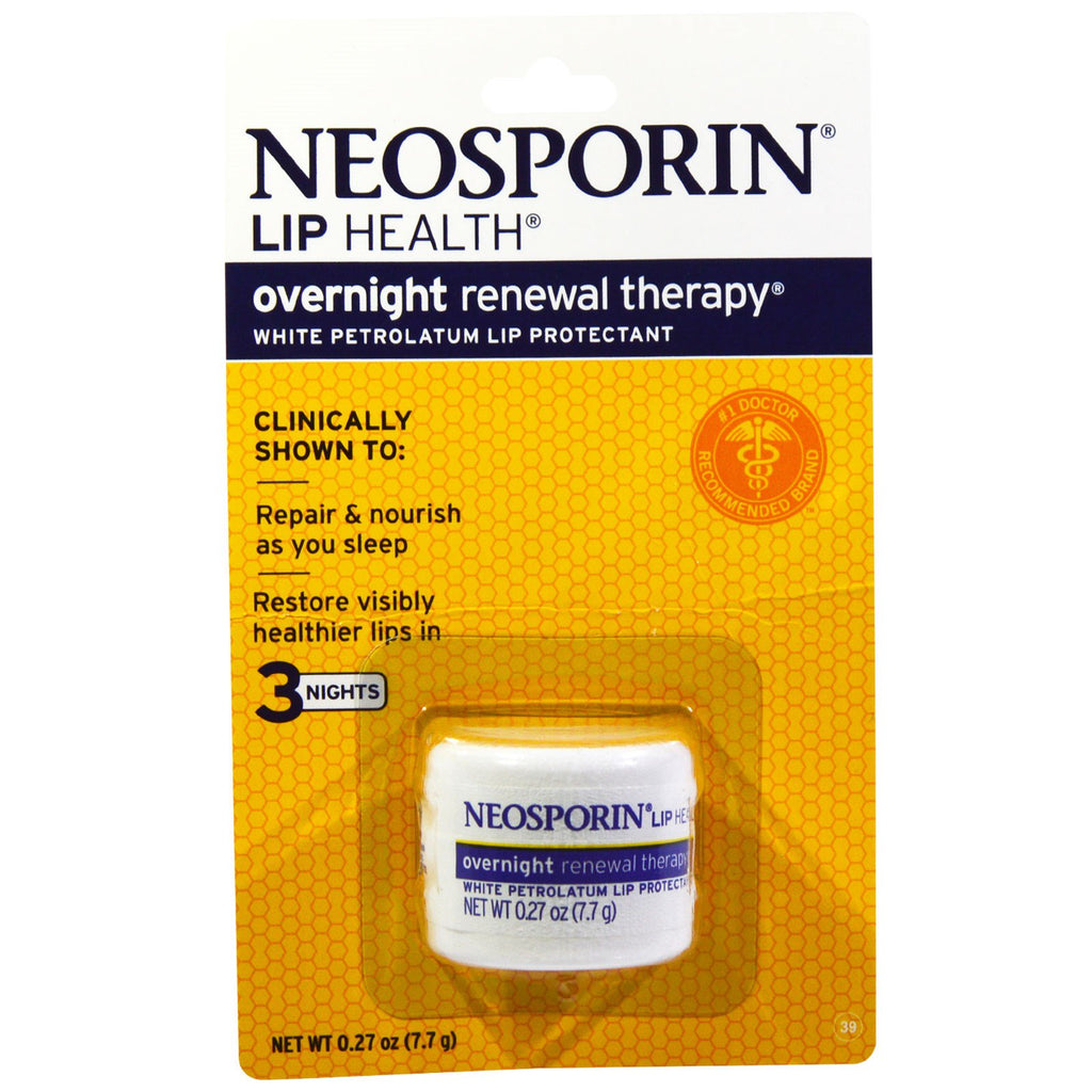 Neosporin, علاج التجديد الليلي، واقي الشفاه بالفازلين الأبيض، 0.27 أونصة (7.7 جم)