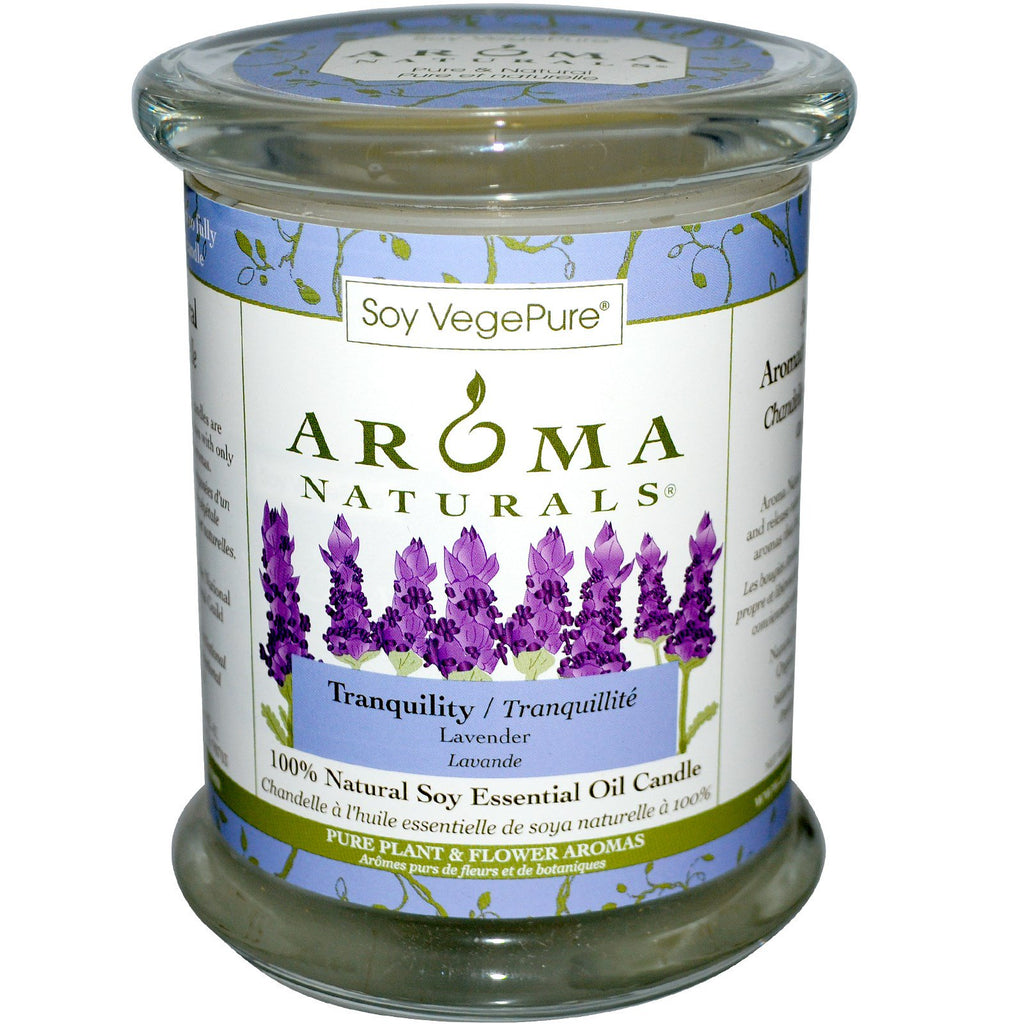 अरोमा नेचुरल्स, 100% प्राकृतिक सोया आवश्यक तेल मोमबत्ती, ट्रैंक्विलिटी, लैवेंडर, 8.8 आउंस (260 ग्राम)